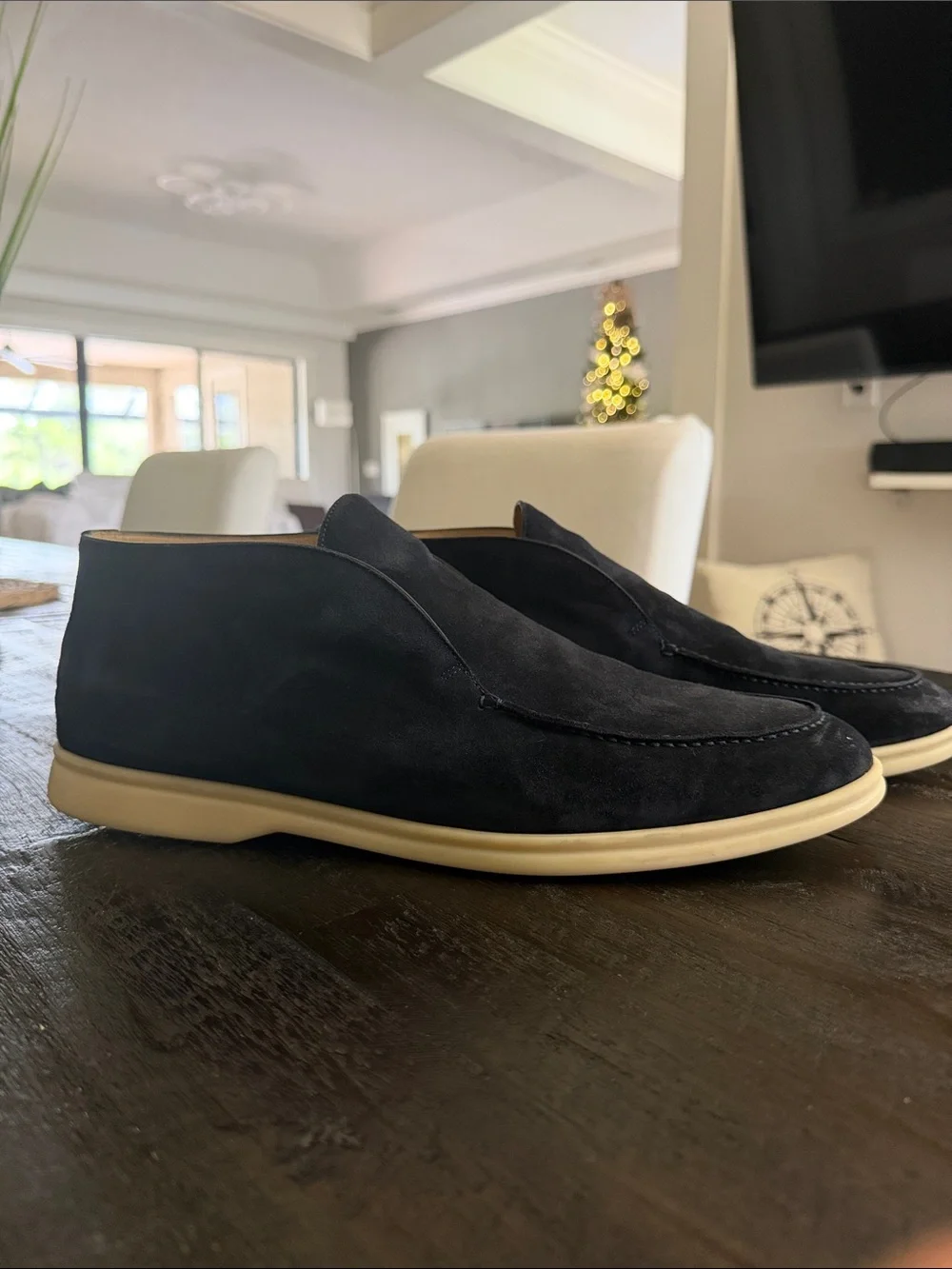 Loro Piana Open Walk Navy Suede Loafers Men’s Size 47 (US 14) Made in Italy